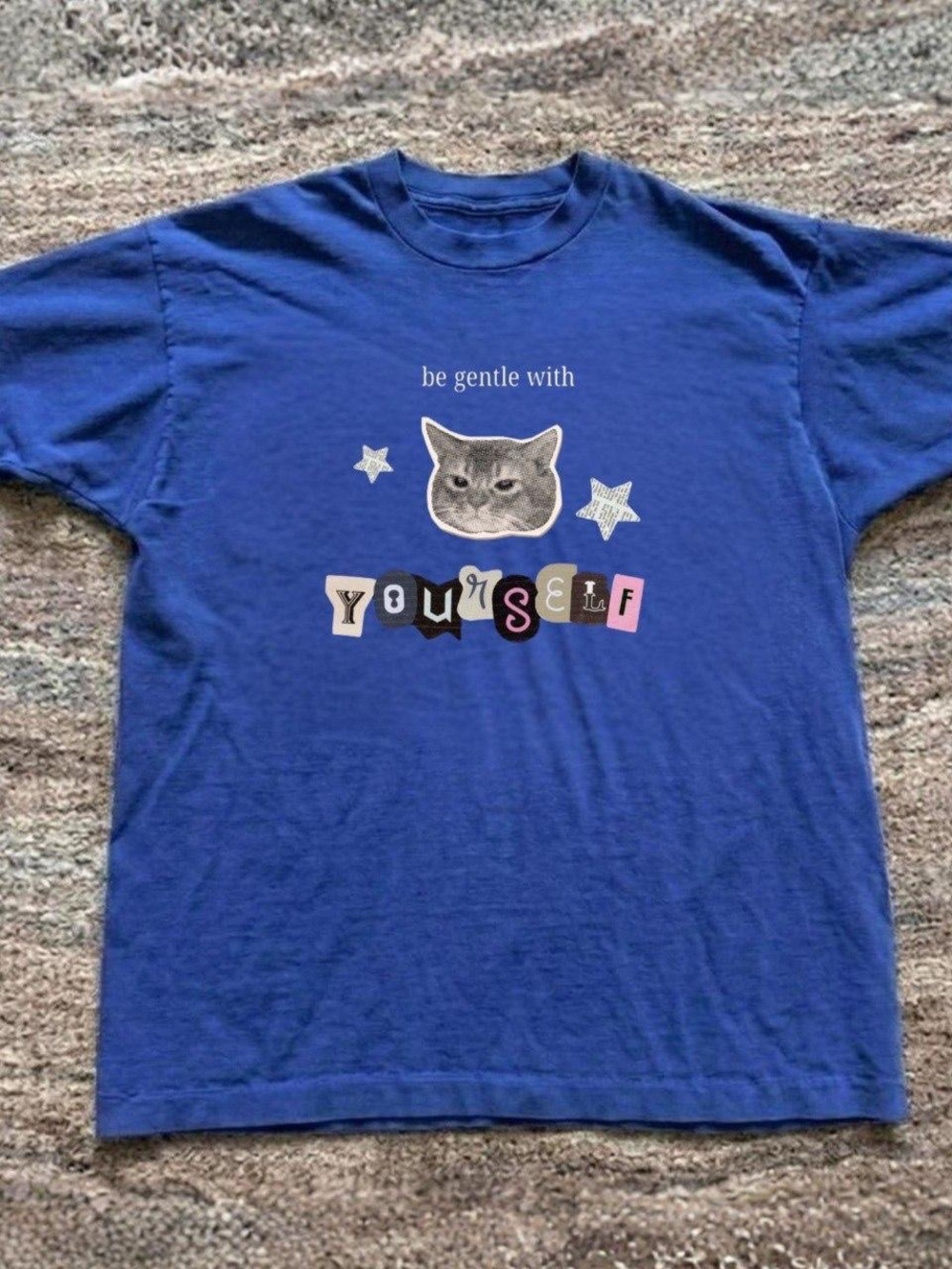 Gildan Royal Blue Cat Graphic Tee - "Be Gentle With Yourself"